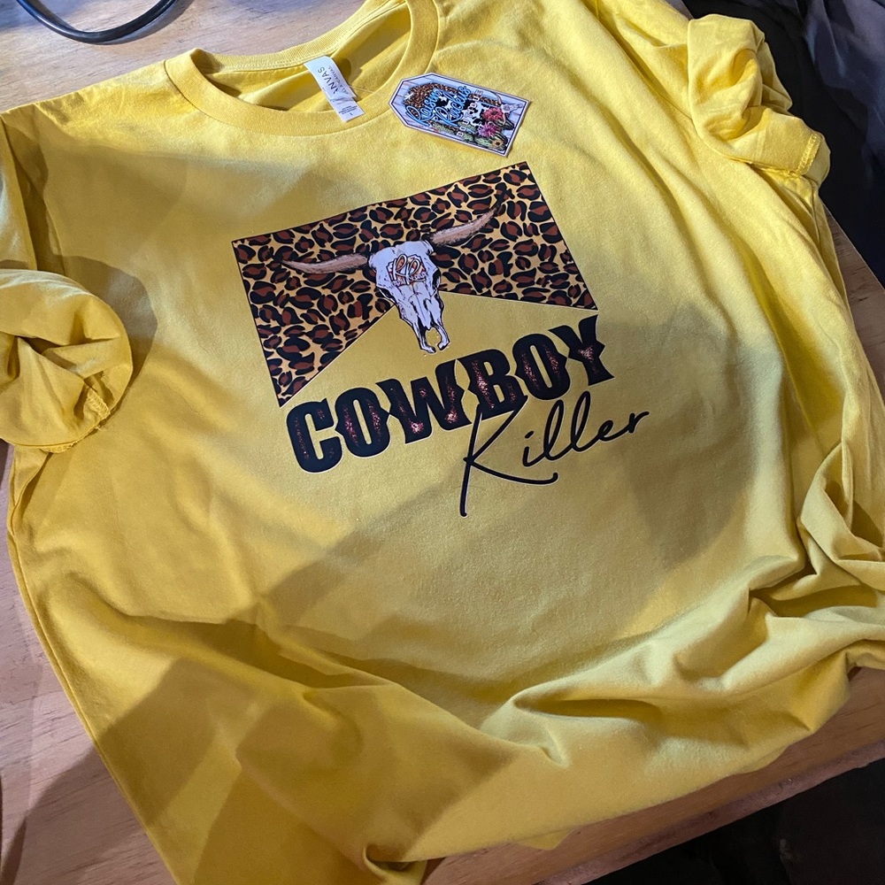Brand New  Graphic Tee with tags“ Cheetah Cowboy Killer” Bella Canvas Tee